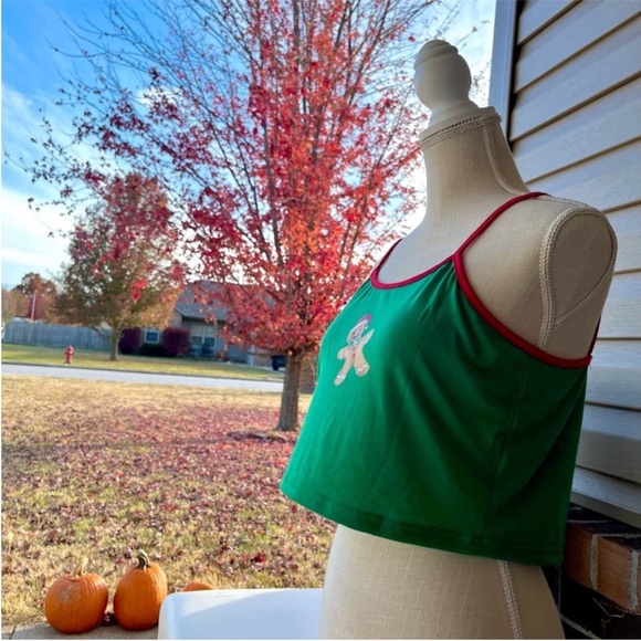 NWT Gingerbread man Christmas tank crop top green with red straps - Picture 5 of 8